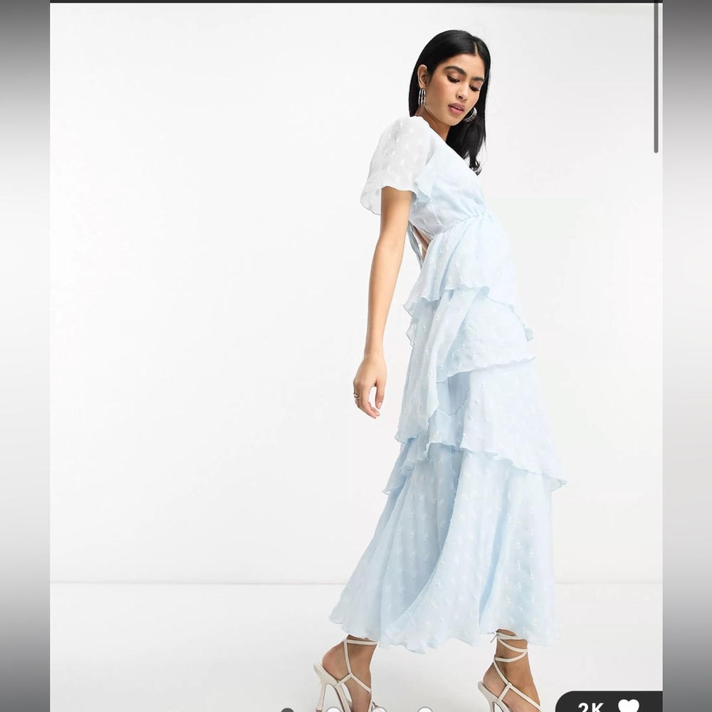 ASOS light blue ruffle midi dress